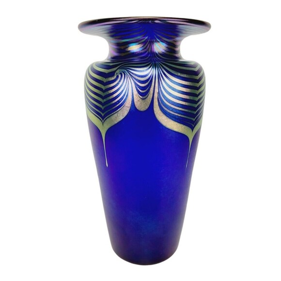 VTG Steven Correia Pulled Feather Iridescent Vase Artist Proof Signed Dated 10" - Picture 15 of 16
